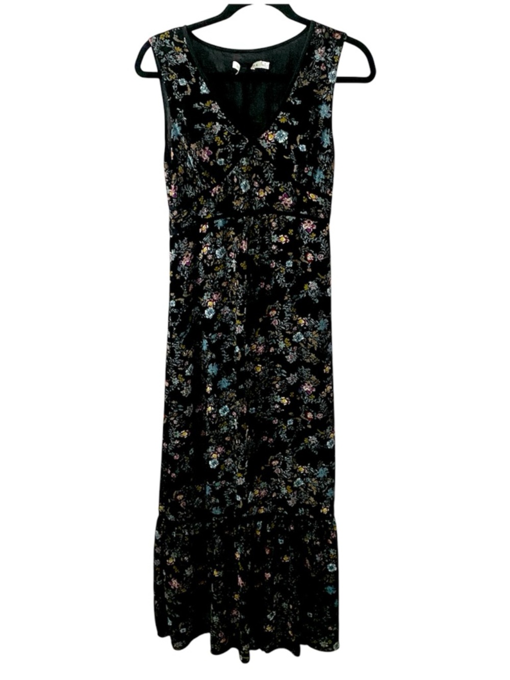 Womens Black Floral Babydoll V-Neck Sleeveless Maxi Dress Fairy Grunge